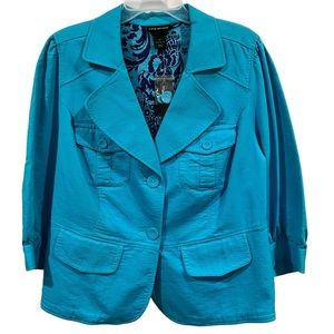 Lane Bryant Turquoise Blue Blazer Jacket with Pockets Cotton Jacket NWT